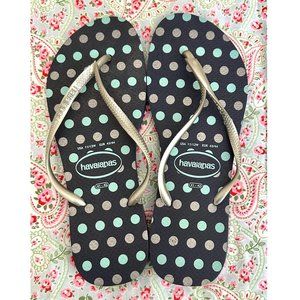Havaianas Flip Flops new Blue Polka Dots with Silver Straps 11 / 12